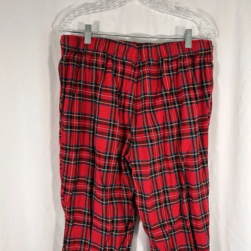 J. Crew Sleep Pants Men's Large Red Plaid Drawstring Pull On Pockets KRW Cotton